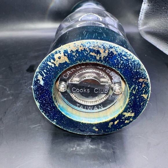 Vintage Cooks Club Acrylic/Lucite Wood Top Pepper Grinder Shaker Dark Blue Wood - Picture 2 of 7